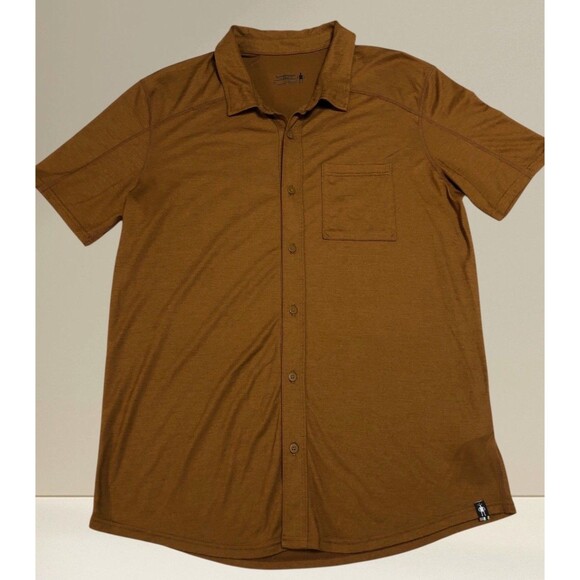 Smartwool Shirt Mens L Merinosport 150 Wool Blend Button Down Brown Short Sleeve - Picture 1 of 11